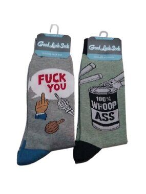 Adult Men's Socks Eff U + Open A Can o' Whoop Ass, Sizes 13-17, 2 pair set